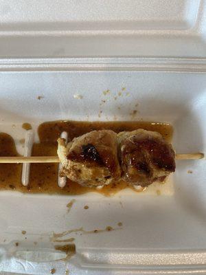 Portions were generous! This is what I have left over for my dinner. Chicken stick w/ teriyaki sauce absolutely mouthwatering.