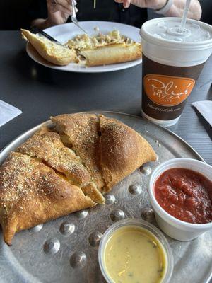 Lunch calzone and fettuccini Alfredo!