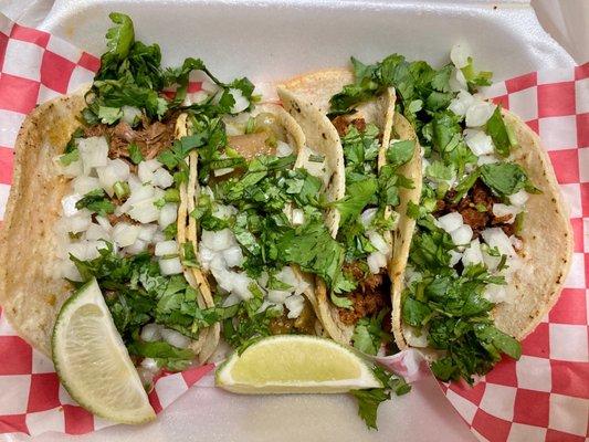 Tacos (Barbados, Chicharone, Al Pastor, Chorizo)