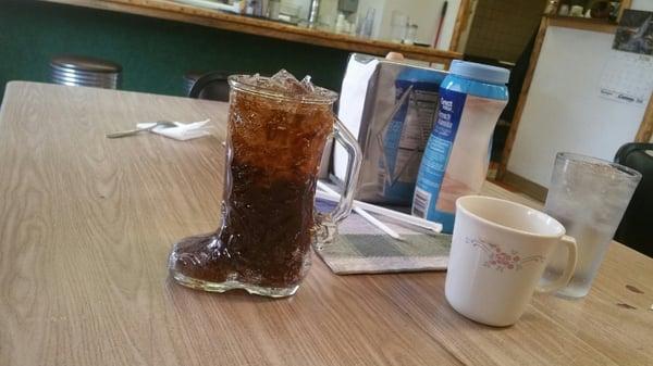 The cute cowboy boot mug that my soda was served in :)