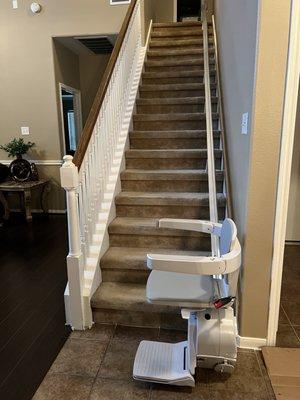 A recently installed straight stairlift. We installed the day after the customer called us!