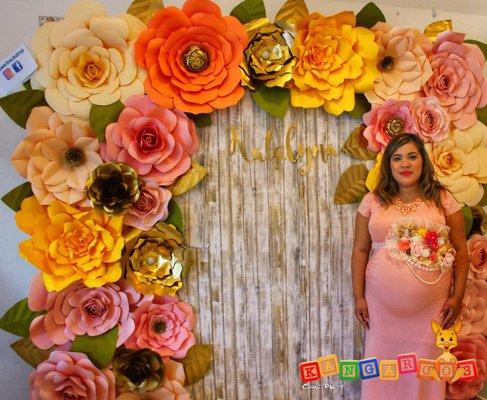 Awesome flower backdrop! Rent it at out partyhall!