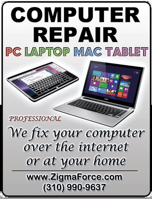 We fix your computer over the internet or at your home.