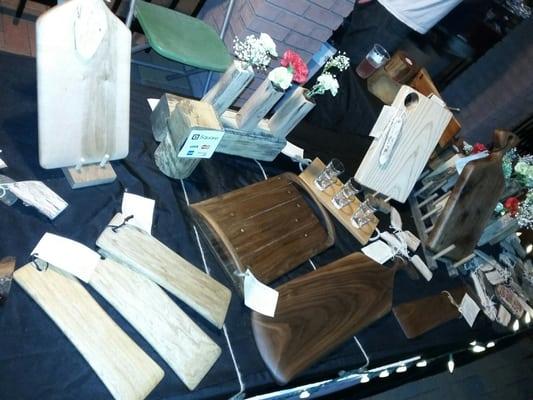 Cutting boards out of goegeous reclaimed wood inclusing teak from boats and elm