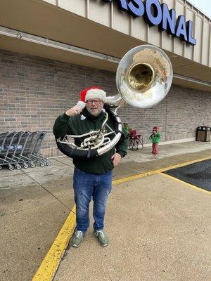 Note the protective/cushion strap on the bottom of the Sousa and the shoulder part of the sousaphone