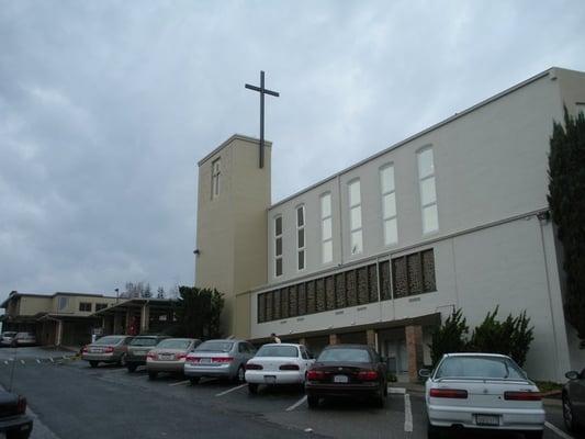 Front of the church and parking lot