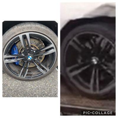 Rims day of accident on RT rims damaged on Lf day of pick up at shop????