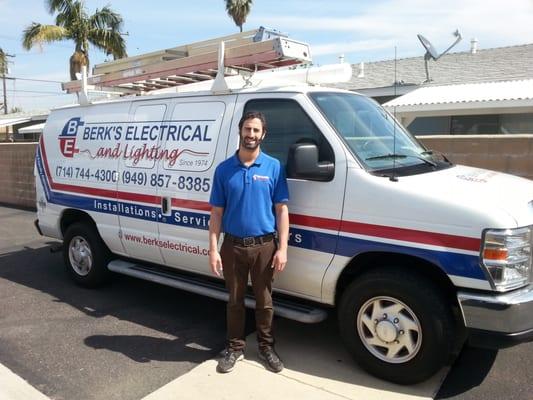 Berk's Electrical and Lighting expert electrician working with fully stocked van to meet all your electrical needs.