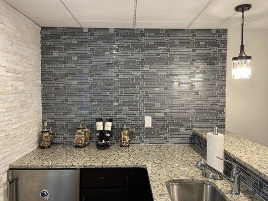 Installed tile on Bar, Wall and Backsplash