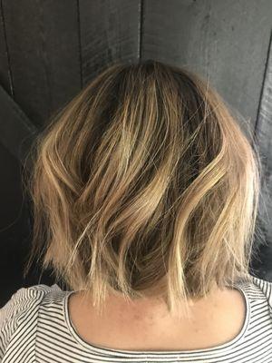 Balayage/ hand painted highlights & chunky Bob.