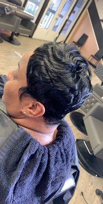 Short pixie sew-in cut and styled