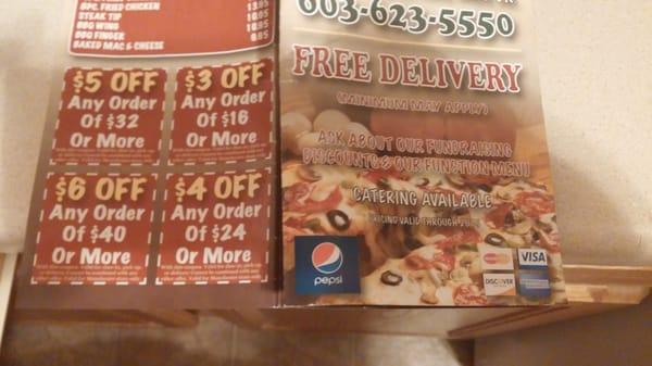 Takeout Menu showing the coupon that "doesn't exist" click on photo to see the whole picture