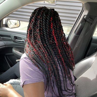 Senegalese twist with red ombré