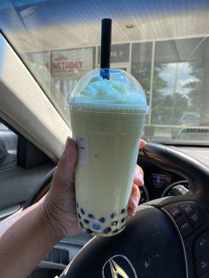 Pistachio Milk Tea (Ice Blended) w/ Honey Boba