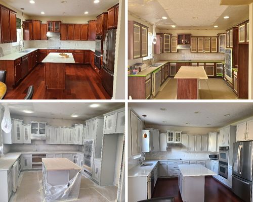 Typical kitchen cabinetry refinishing before during and after