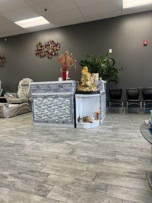 Front desk and massage/pedicure chair