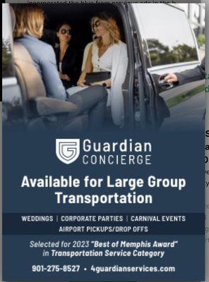 Small to large group transportation available!