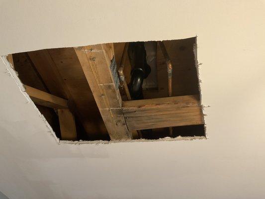 New water pipe installed in shower in bathroom of master bedroom that sits above my kitchen.