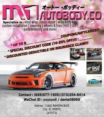 Contact us for any of your body work , body paint , installation , vinyl wrap . (626)679-4679