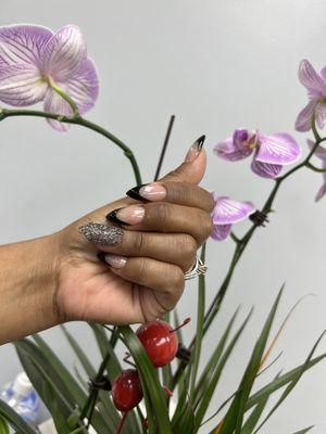 Black French tips with silver