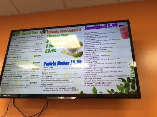 Salad/ protein shake & smoothie menu