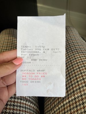 The ticket that specifies no tomato's and sweet tea