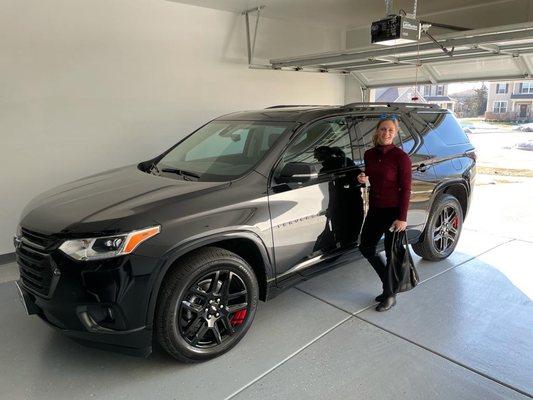 Happy with her new ride