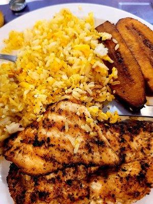 Arroz pillo with grilled chicken and plantains was OUT OF THIS world DELICIOUS!!