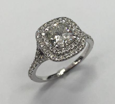 Cushion Cut Double Halo Ring with 1.5ct Diamond in Platinum