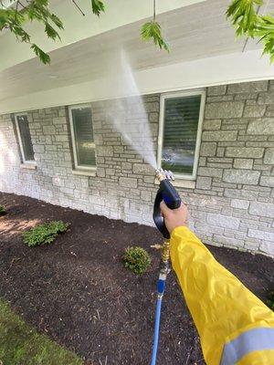 Softwash, low pressure Power washing home in Waterford Connecticut.