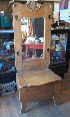 Antique wood Hall Tree with storage