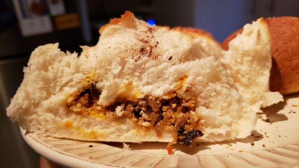 Interior of mapo tofu bun ($3.50), vegan by default. Tasty.