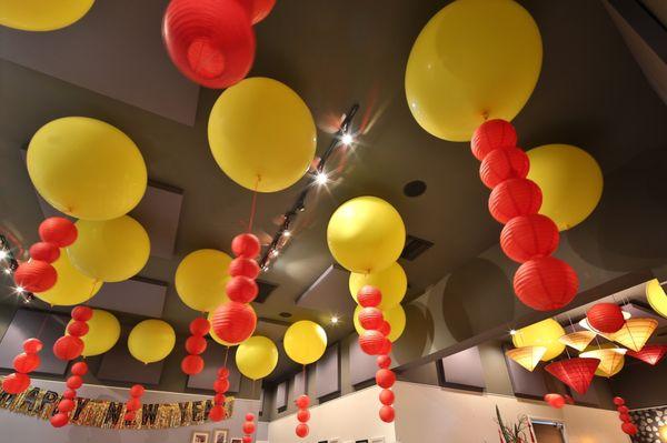 Unique balloon decor for our restaurant for lunar new year. Lasted over 2 weeks with their "special latex treatment.