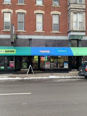 This is the outside of the store the building is located on the corner of 16th and Central.