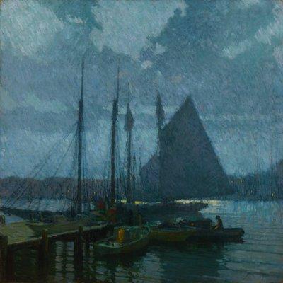 6. Frederick John, "Moonlight, Gloucester Harbor", oil on canvas on board, 36" x 36" Courtesy of Avery Galleries (PA)