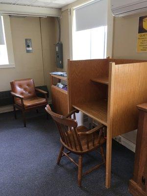 A quiet study desk in our downstairs area.