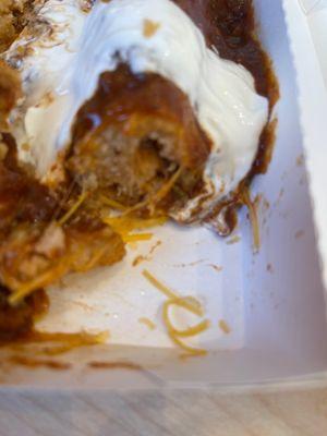 Shredded beef, tamale with chili cheese and sour cream