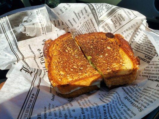 The Italian Grilled Formaggio had Mozzarella, Provolone, Fontina, Sun-dried Tomatoes, Pesto, and Country White Bread.