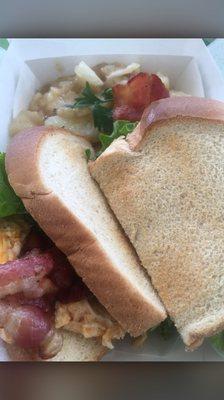 Spicy pimento cheese BLT and German potato salad.