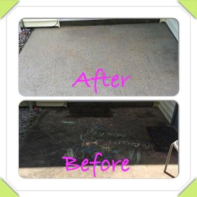 Power wash patio to remove mold and mildew