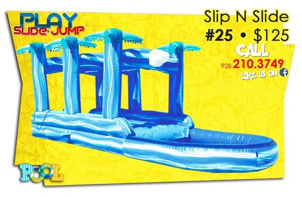 Great slip n slide with great decoration palm trees and water waves, it comes with a pool.