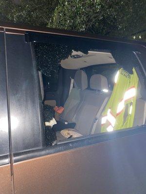 Broken car glass from parking trucks at this extended stay parking lot