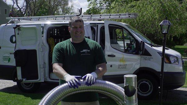 Getting ready to install a new stainless steel chimney liner.