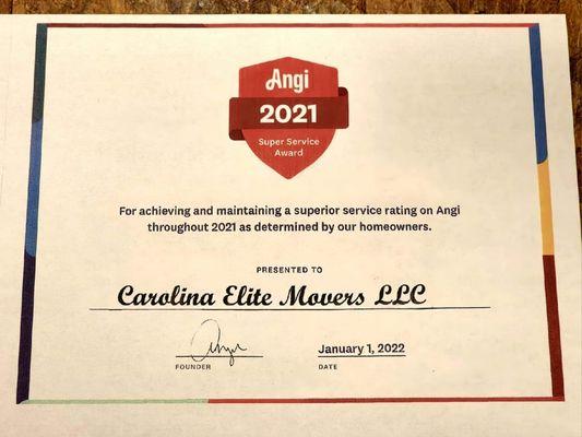 Angi service award winner

Soon to have a yelp award to add