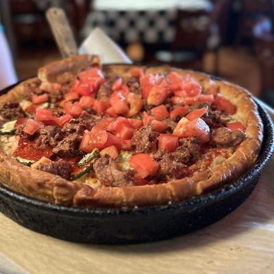 Vegan Cheeseburger Deep Dish Pizza