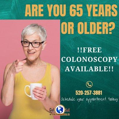 Are you 65 years or older? Free Colonoscopy Available! Call Now: 520-257-3881