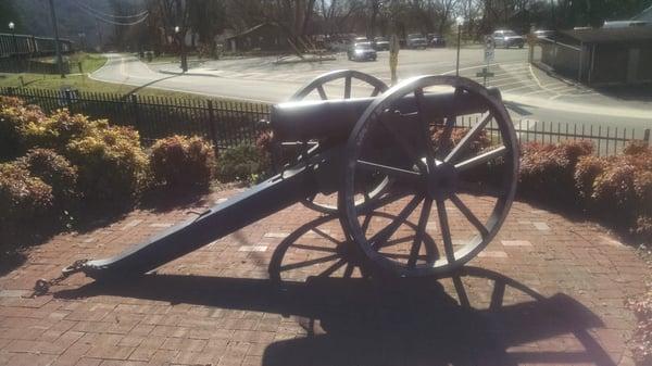 A historical cannon out front.