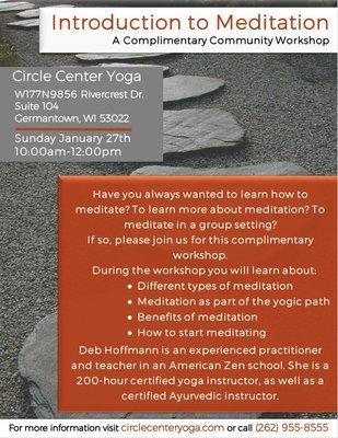 Looking forward to seeing everyone tomorrow for our complimentary Introduction to Meditation workshop. Email or Call with any questions.