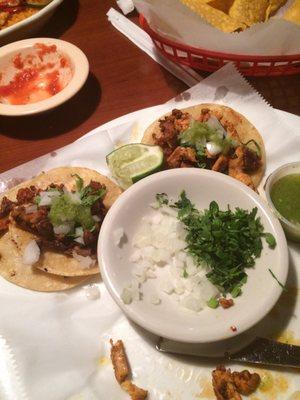 El diablo tacos, two steak, two chicken. Comes with rice and beans