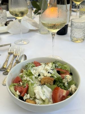 ""BLT" Salad - little leaf mesclun, applewood smoke bacon lardon, Danish blue cheese, heirloom hothouse tomatoes, garlic croutons